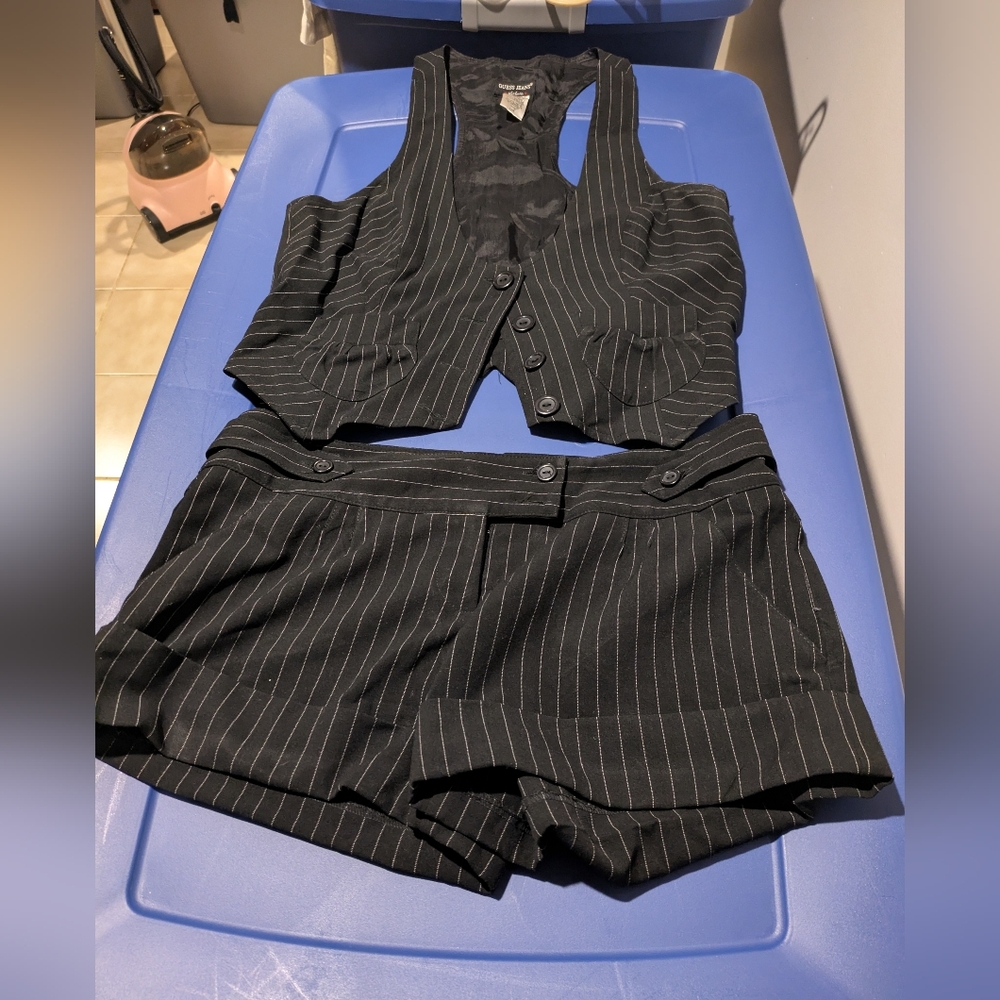Guess Black Vest and Shorts Ensemble. The Shorts are 28 Waist And The Vest Large